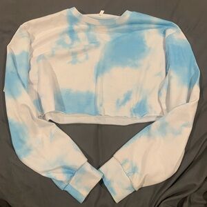 Blue and White Long sleeve crop top